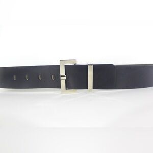 Wide Black Smooth Leather Belt with Square Shiny Silver Buckle
